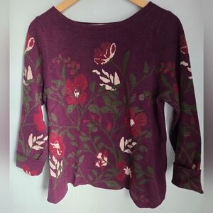 CYNTHIA ROWLEY Rich Burgundy Floral Sweater